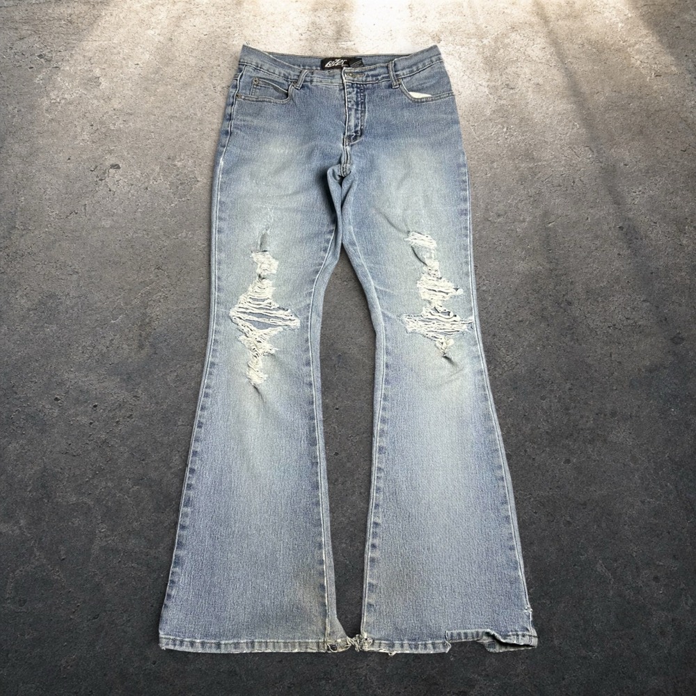 Lazer Jeans Distressed Flare Denim Light Wash Y2K Skater Size‎ 7